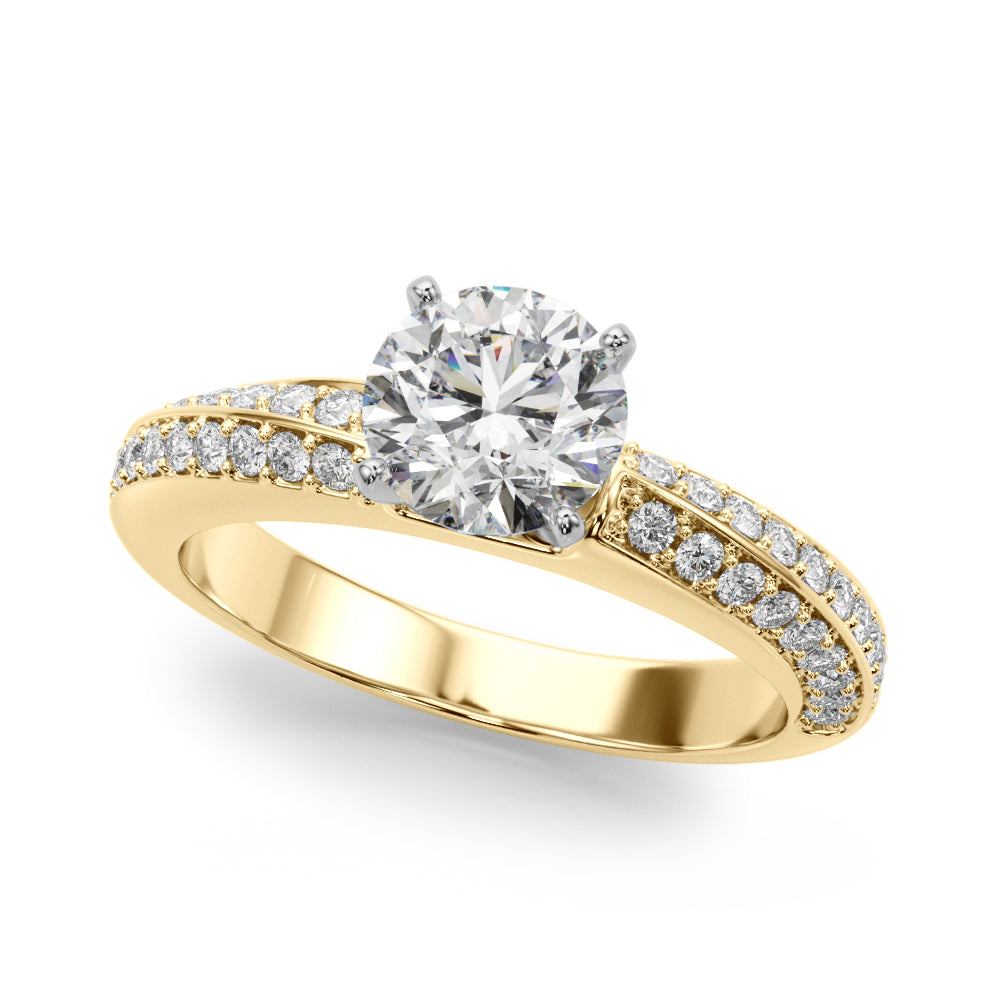 LUMEO Round Solitaire Diamond Engagement Ring Front View in 18k Solid Yellow Gold #18k-solid-yellow-gold