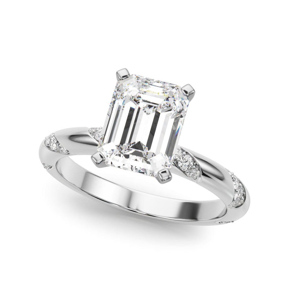 LUMEO Emerald Solitaire Diamond Engagement Ring Front View in Platinum #platinum