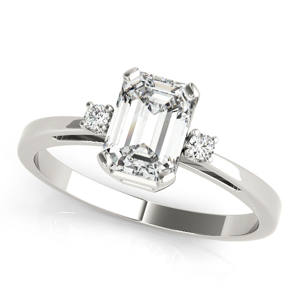 LUMEO Emerald Three Stone Diamond Engagement Ring Front View in Platinum #platinum