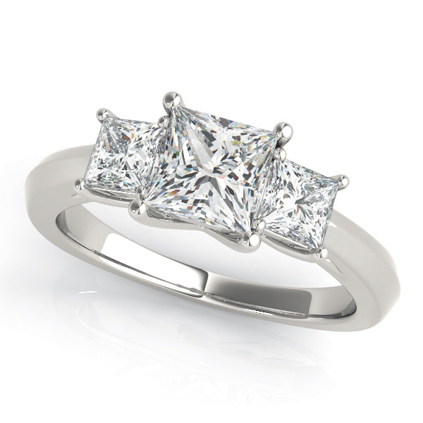 LUMEO Princess Three Stone Diamond Engagement Ring Front View in Platinum #platinum