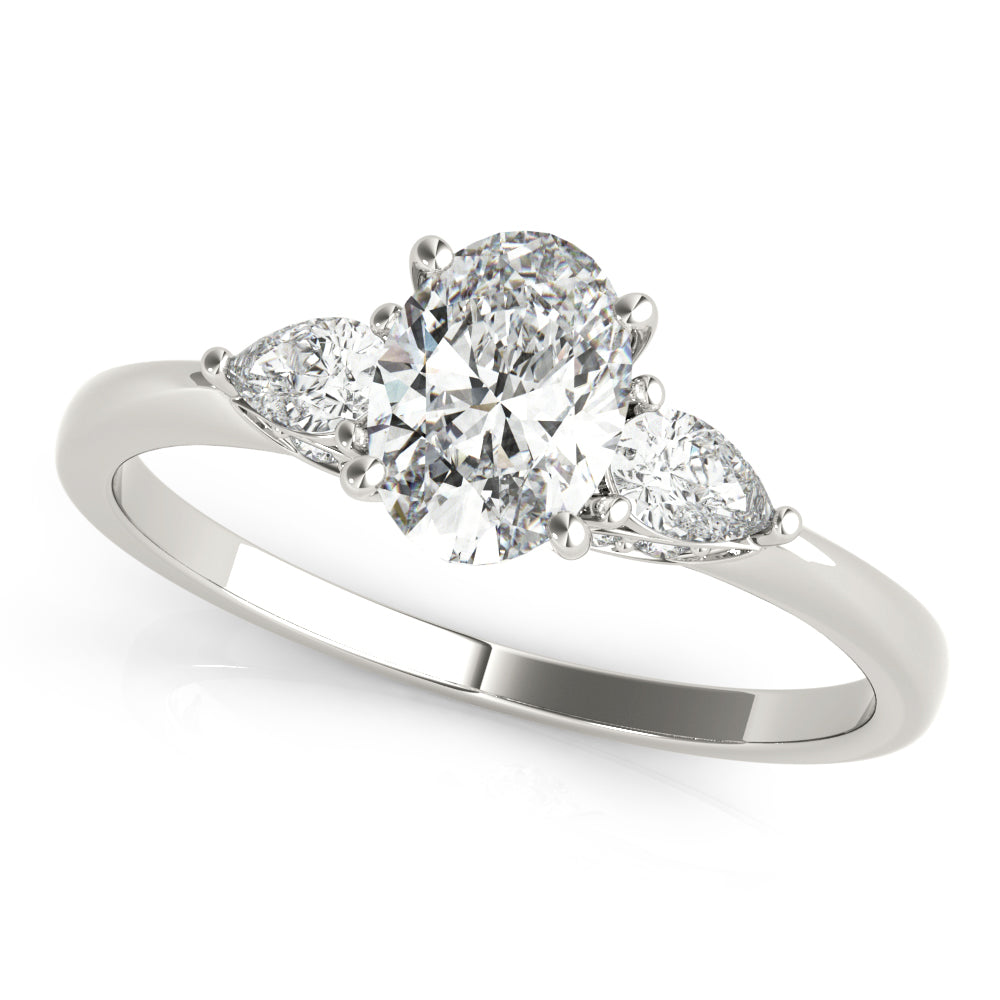 LUMEO Oval Three Stone Diamond Engagement Ring Front View in Platinum #platinum