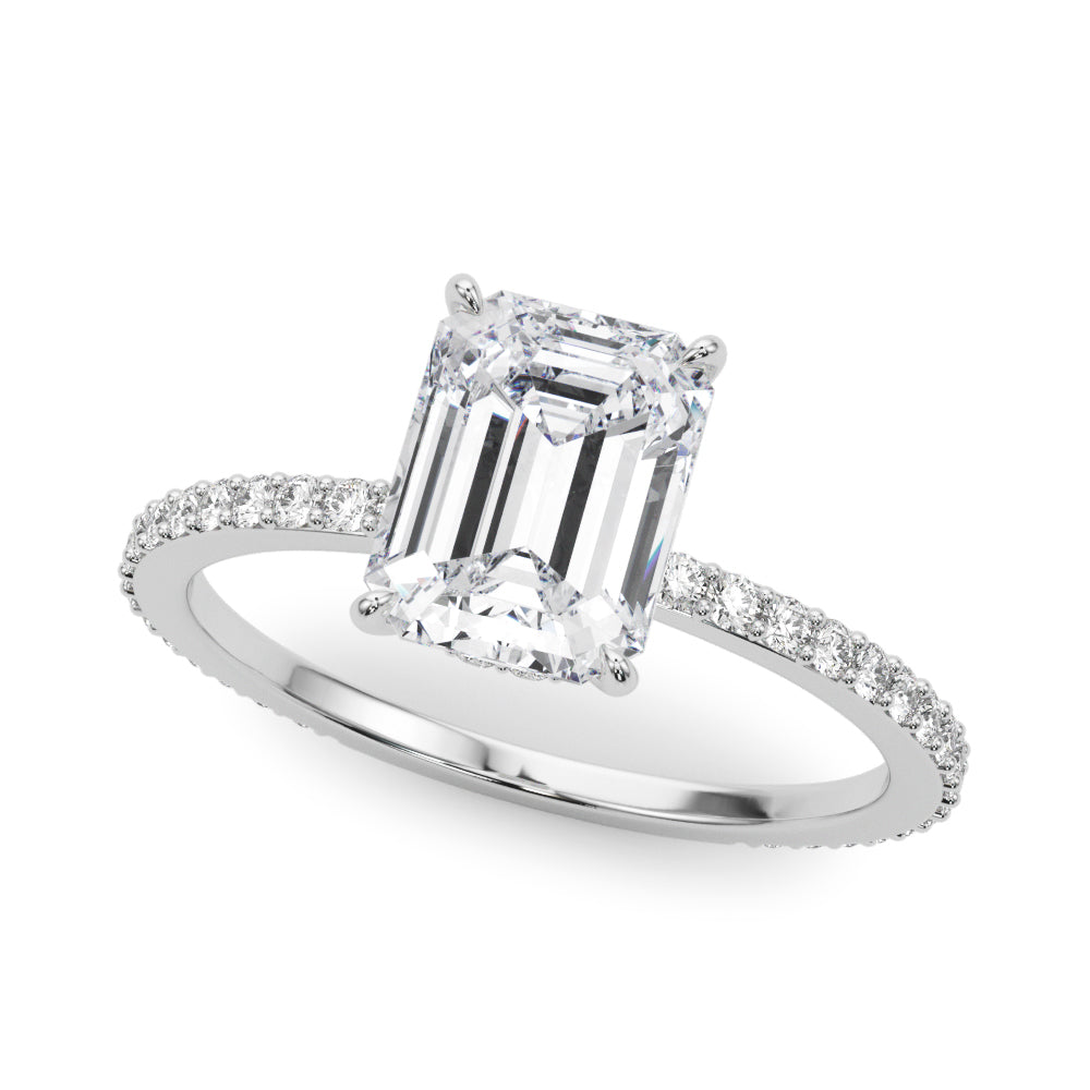 LUMEO Emerald Hidden Halo Diamond Engagement Ring Front View in Platinum #platinum