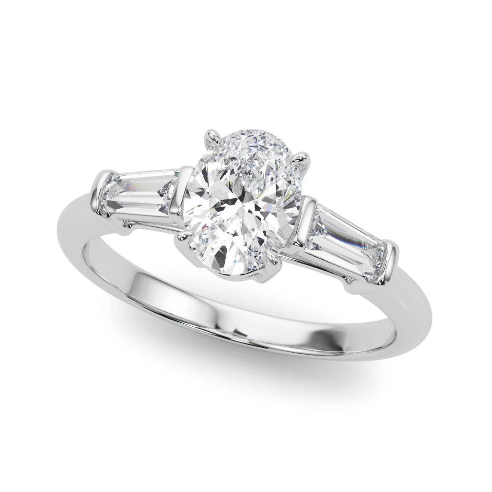 LUMEO Oval Three Stone Diamond Engagement Ring Front View in Platinum #platinum