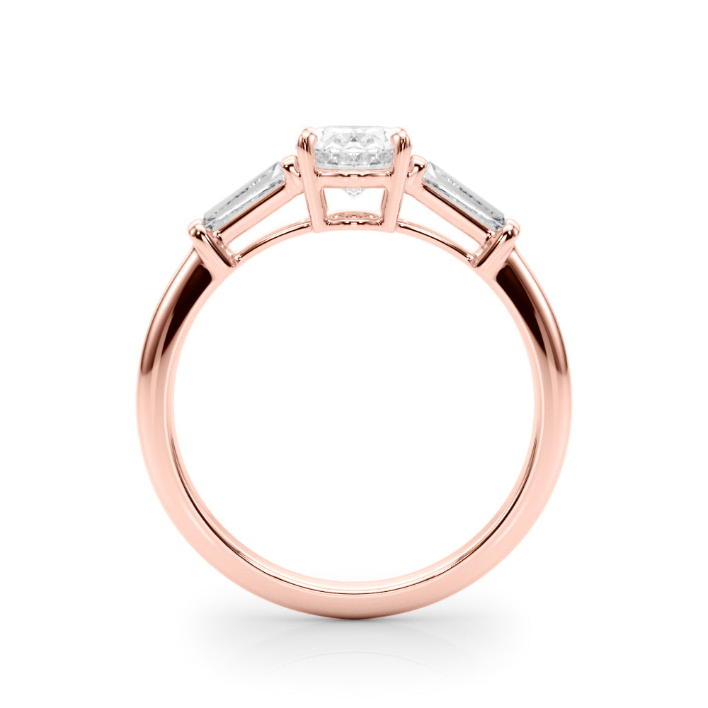 Oval Three Stone Diamond Engagement Ring Side View in 18k Solid Rose Gold