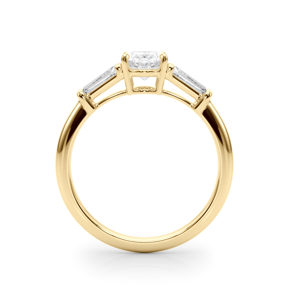 Oval Three Stone Diamond Engagement Ring Side View in 18k Solid Yellow Gold