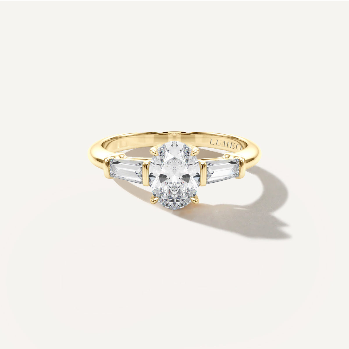 Oval Three Stone Diamond Engagement Ring Front View in 18k Solid Yellow Gold