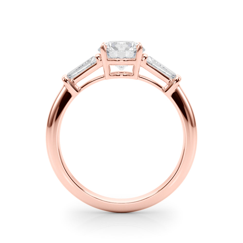 Round Three Stone Diamond Engagement Ring Side View in 18k Solid Rose Gold