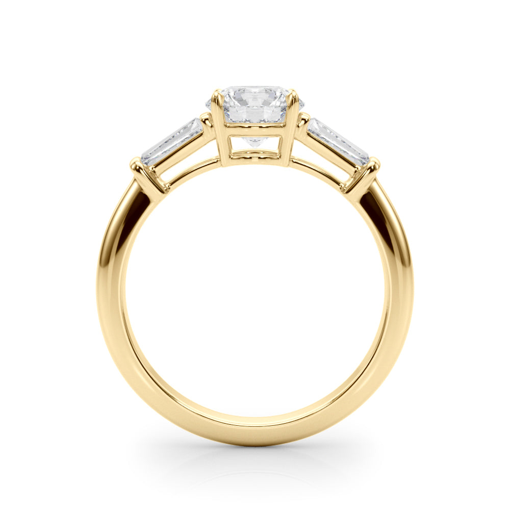 Round Three Stone Diamond Engagement Ring Side View in 18k Solid Yellow Gold