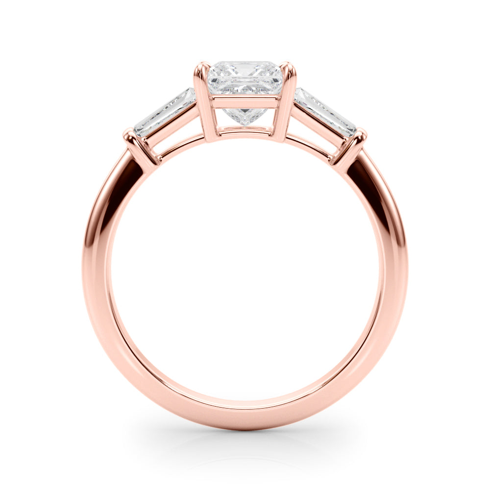 Princess Three Stone Diamond Engagement Ring Side View in 18k Solid Rose Gold