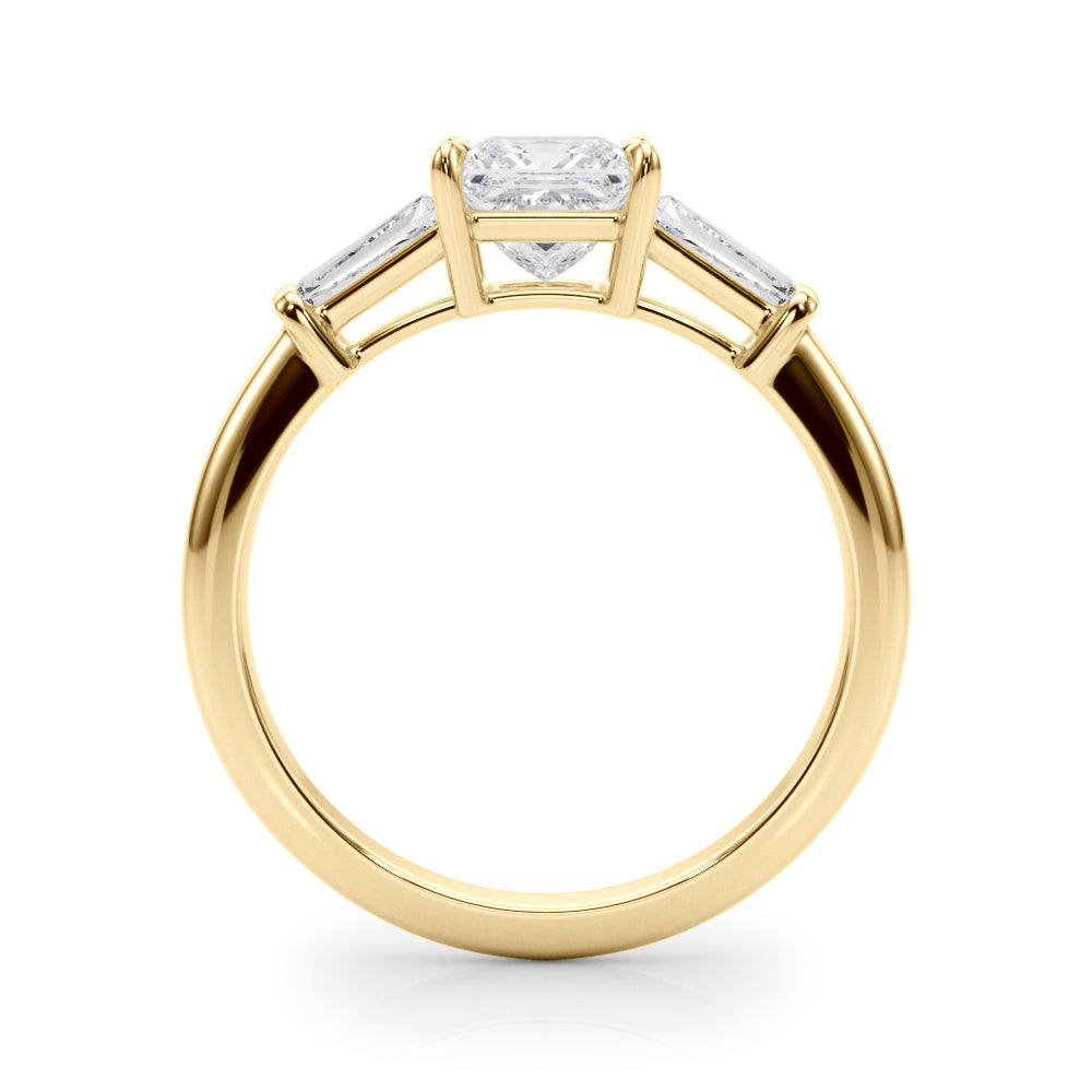 Princess Three Stone Diamond Engagement Ring Side View in 18k Solid Yellow Gold
