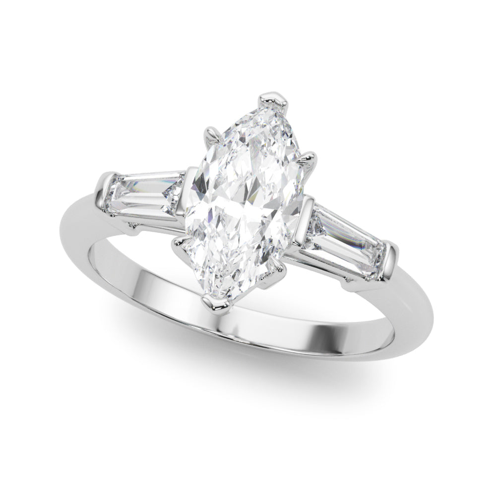 LUMEO Marquise Three Stone Diamond Engagement Ring Front View in Platinum #platinum
