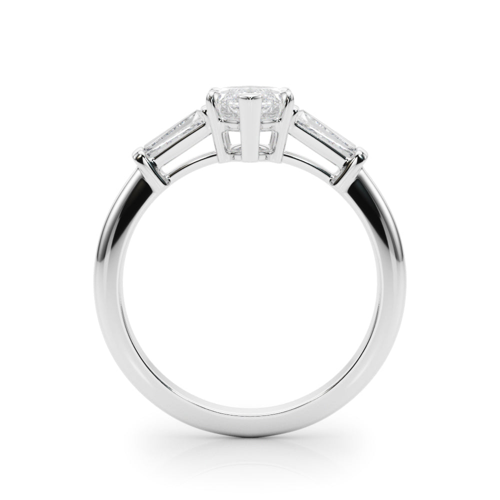 Marquise Three Stone Diamond Engagement Ring Side View in Platinum or 18k Solid White Gold