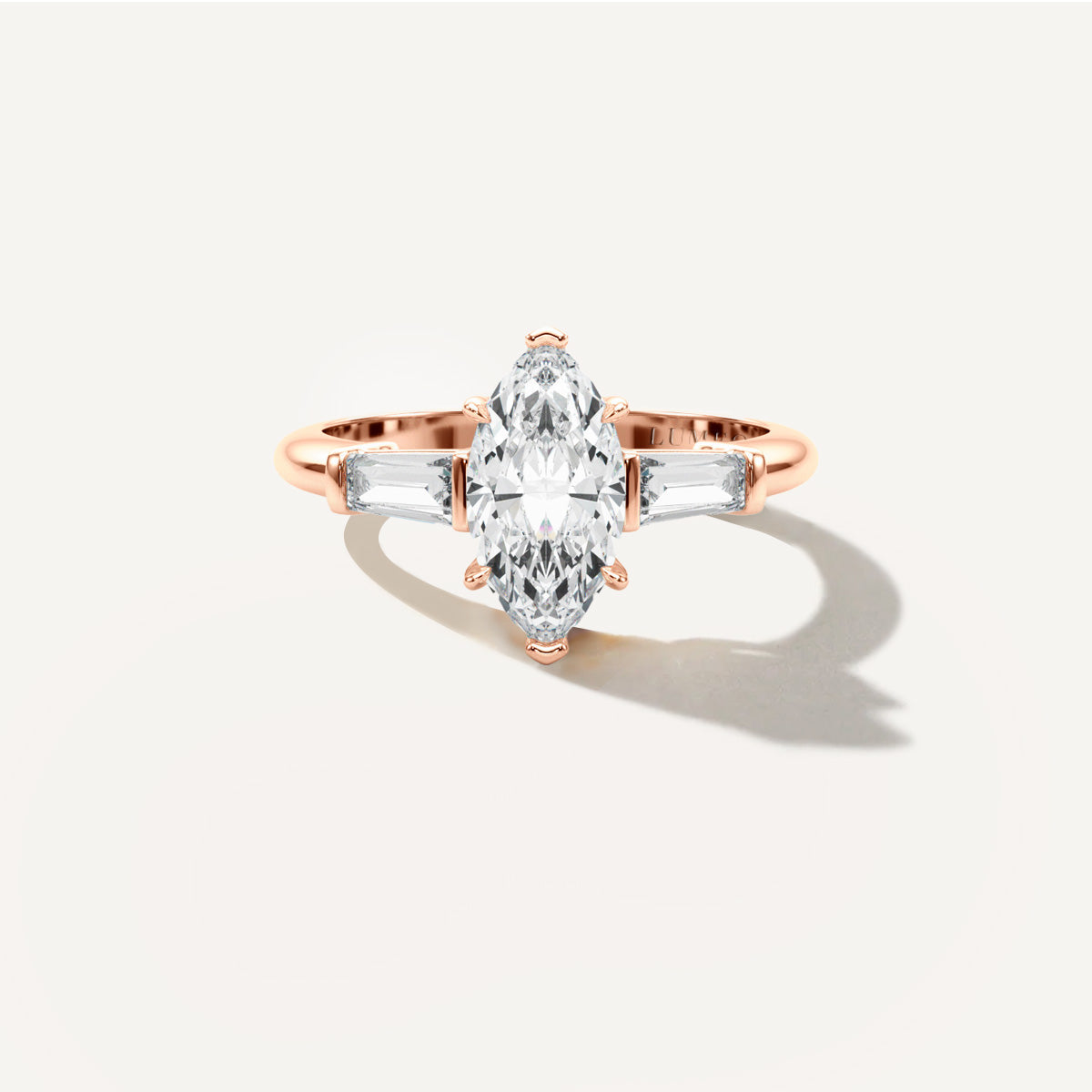 Marquise Three Stone Diamond Engagement Ring Front View in 18k Solid Rose Gold
