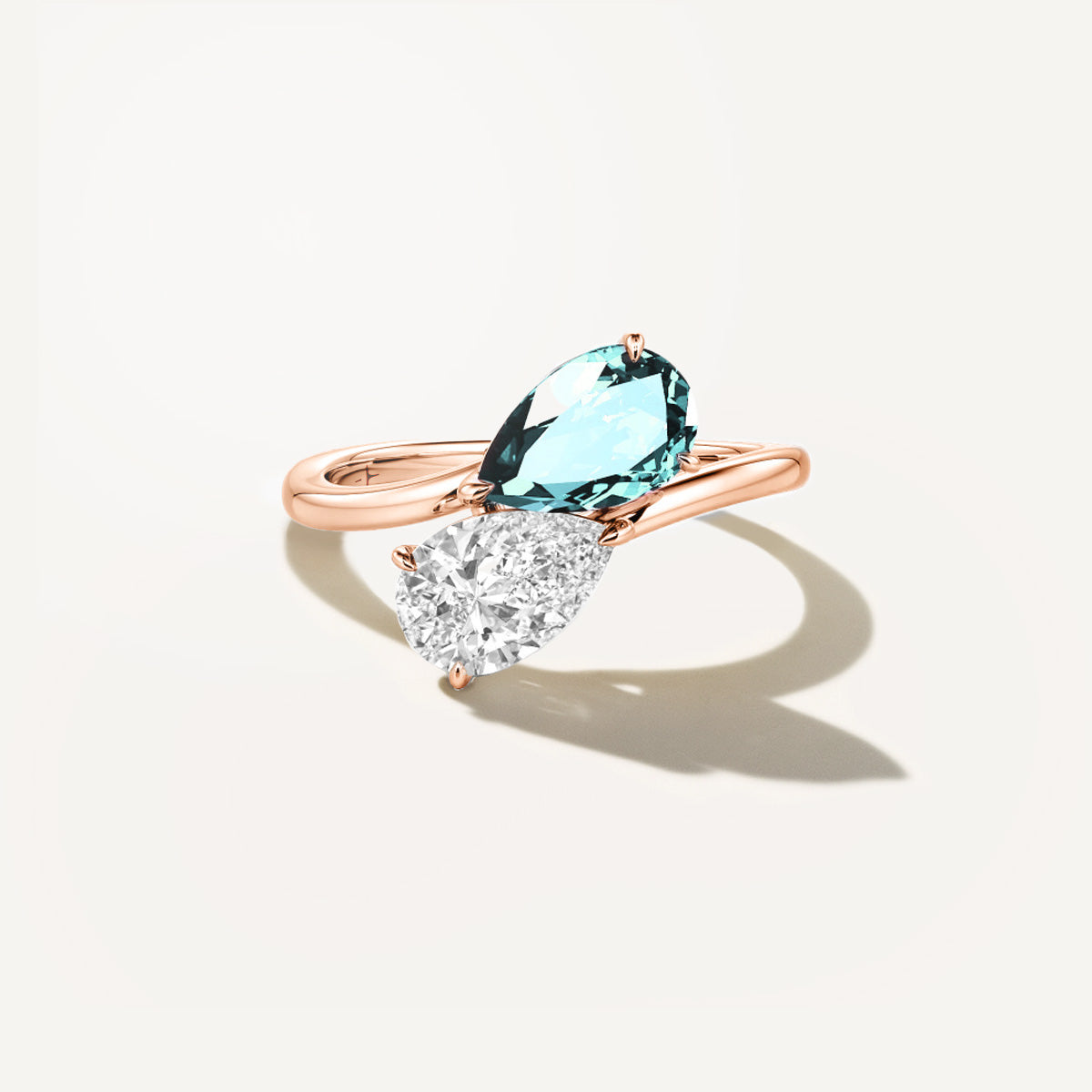 LUMEO Pear Two Stone Diamond Ring in 18k Solid Rose Gold