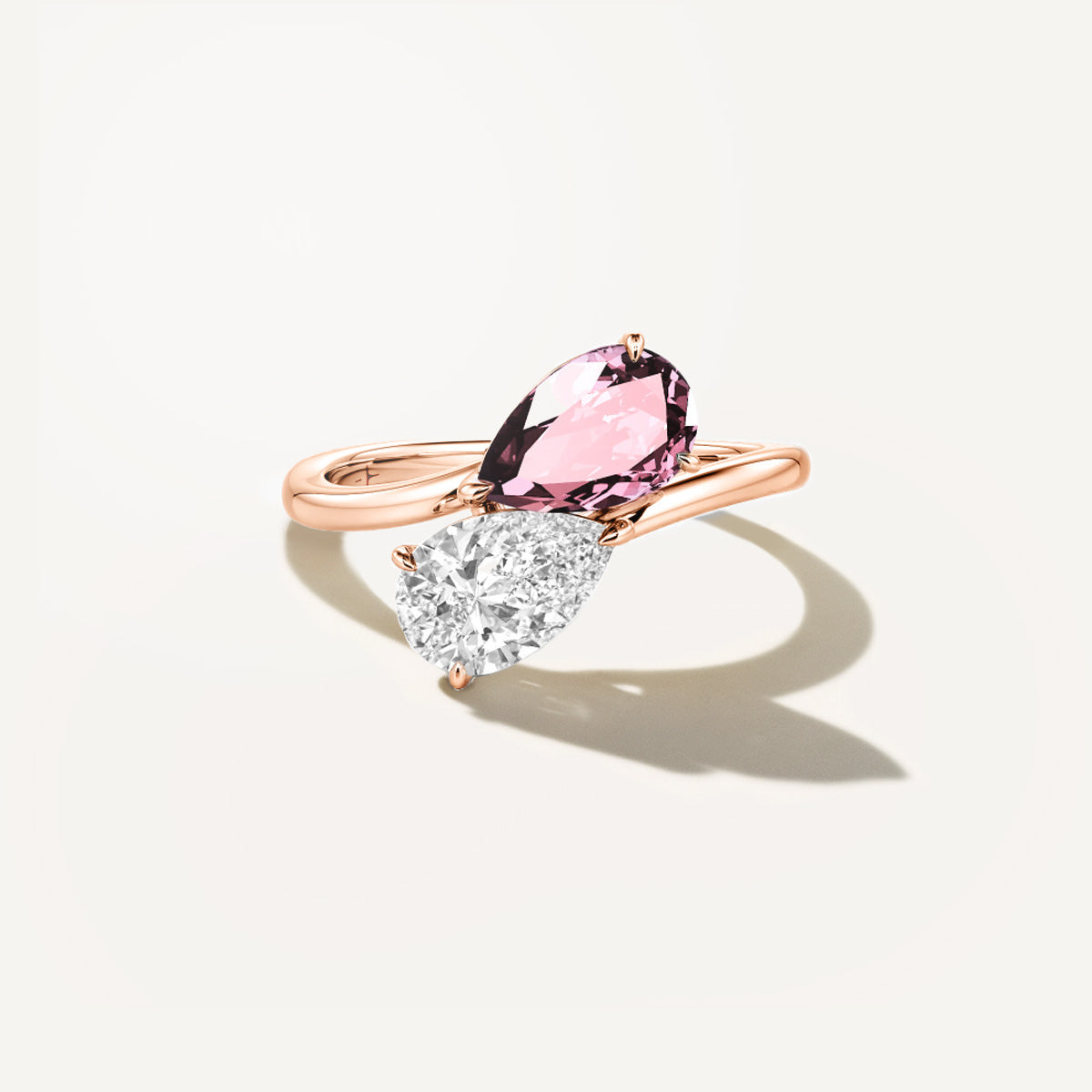LUMEO Pear Two Stone Diamond Ring in 18k Solid Rose Gold