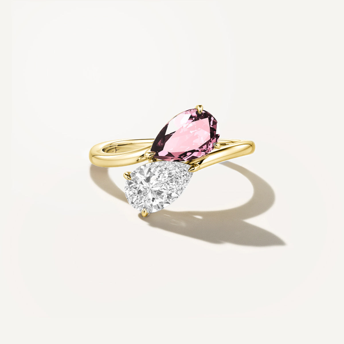 LUMEO Pear Two Stone Diamond Ring in 18k Solid Yellow Gold #18k-solid-yellow-gold_pink-pear-&-pear