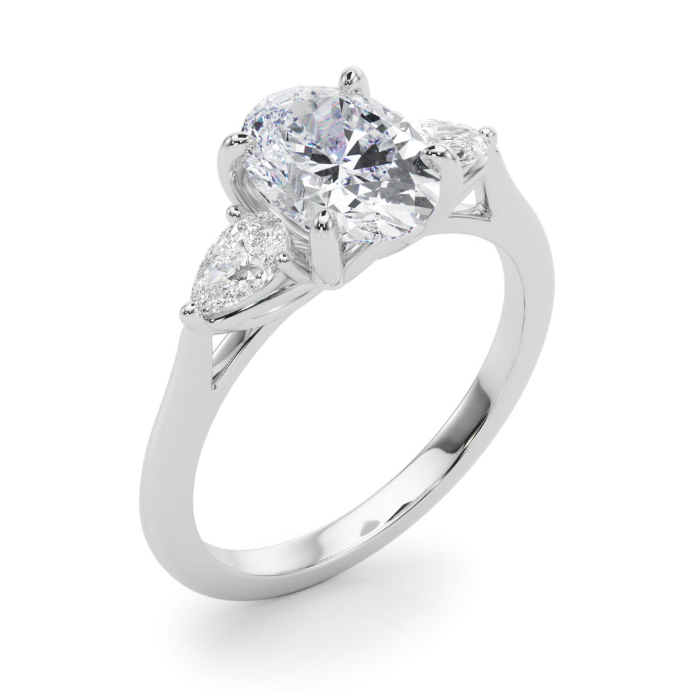 LUMEO Oval Three Stone Diamond Engagement Ring Angle View in Platinum