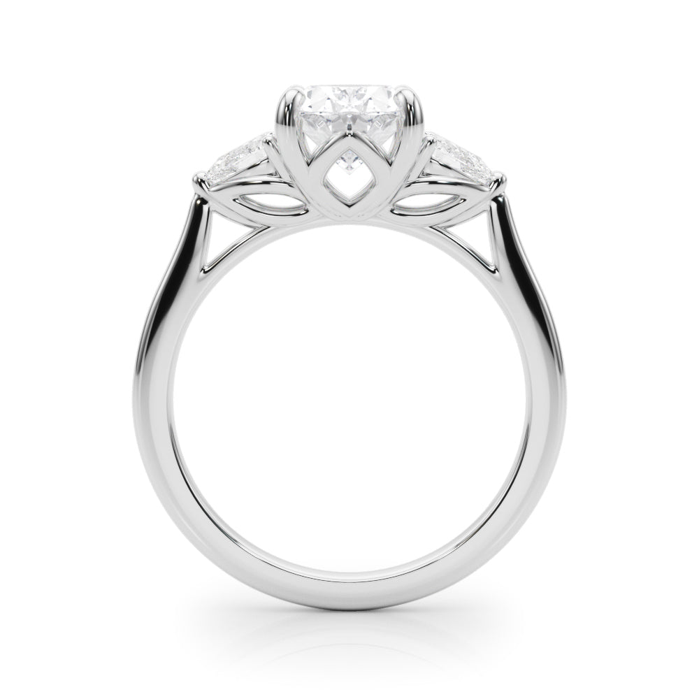 LUMEO Oval Three Stone Diamond Engagement Ring Side View in Platinum