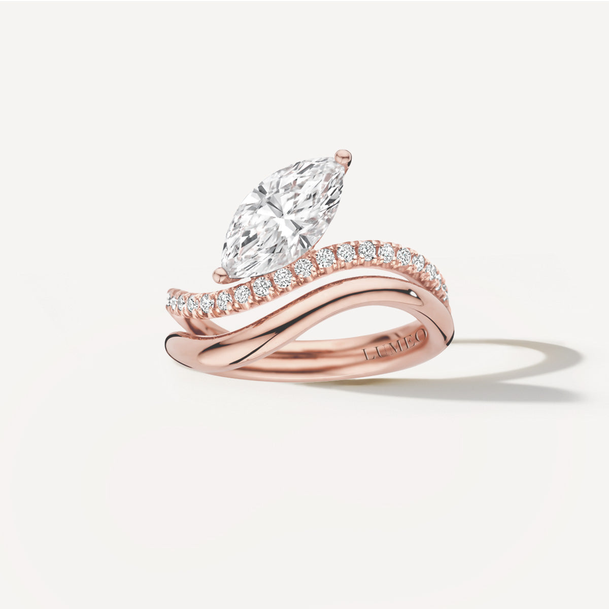 LUMEO Marquise Double Band Diamond Engagement Ring Set in 18k Solid Rose Gold