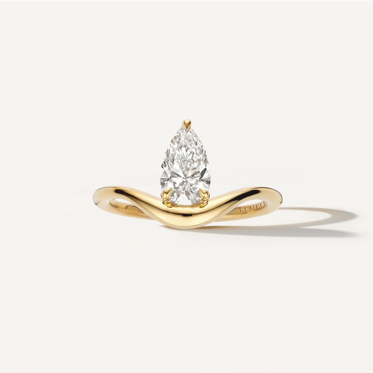 LUMEO Pear Diamond Trace Ring Front View in 18k Solid Yellow Gold