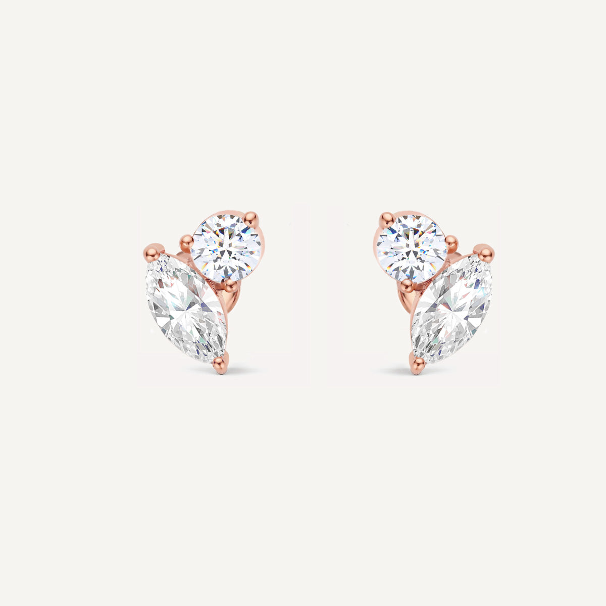 LUMEO Annabel Marquise & Round Toi et Moi Earrings front view in 18k Solid Rose Gold 