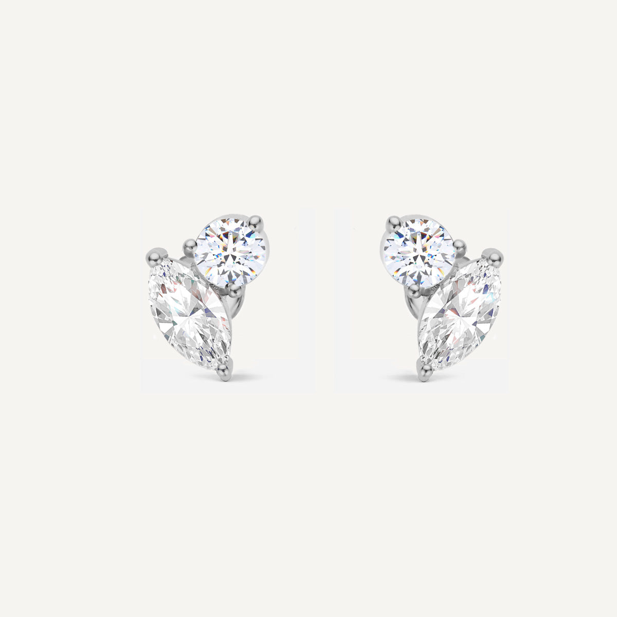 LUMEO Annabel Marquise & Round Toi et Moi Earrings front view in Platinum or 18k Solid Yellow Gold 