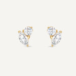 LUMEO Annabel Marquise & Round Toi et Moi Earrings front view in 18k Solid Yellow Gold 
