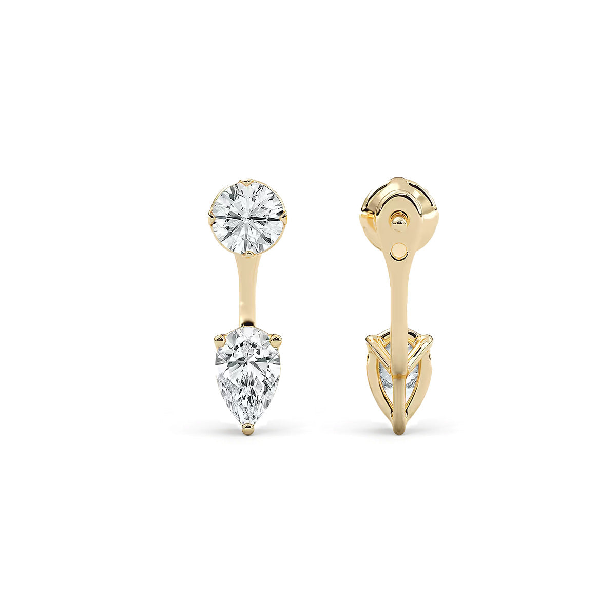LUMEO Ana Round & Pear Toi et Moi Jacket Earrings back view in 18k Solid Yellow Gold 