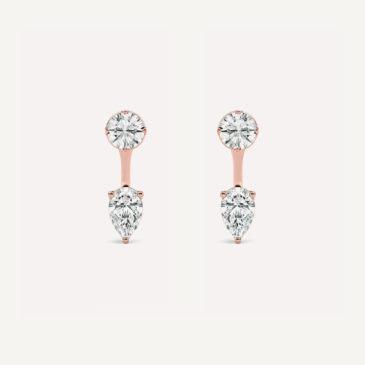 LUMEO Ana Round & Pear Toi et Moi Jacket Earrings front view in 18k Solid Rose Gold 