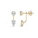 LUMEO Ana Round & Pear Toi et Moi Jacket Earrings side view in 18k Solid Yellow Gold 