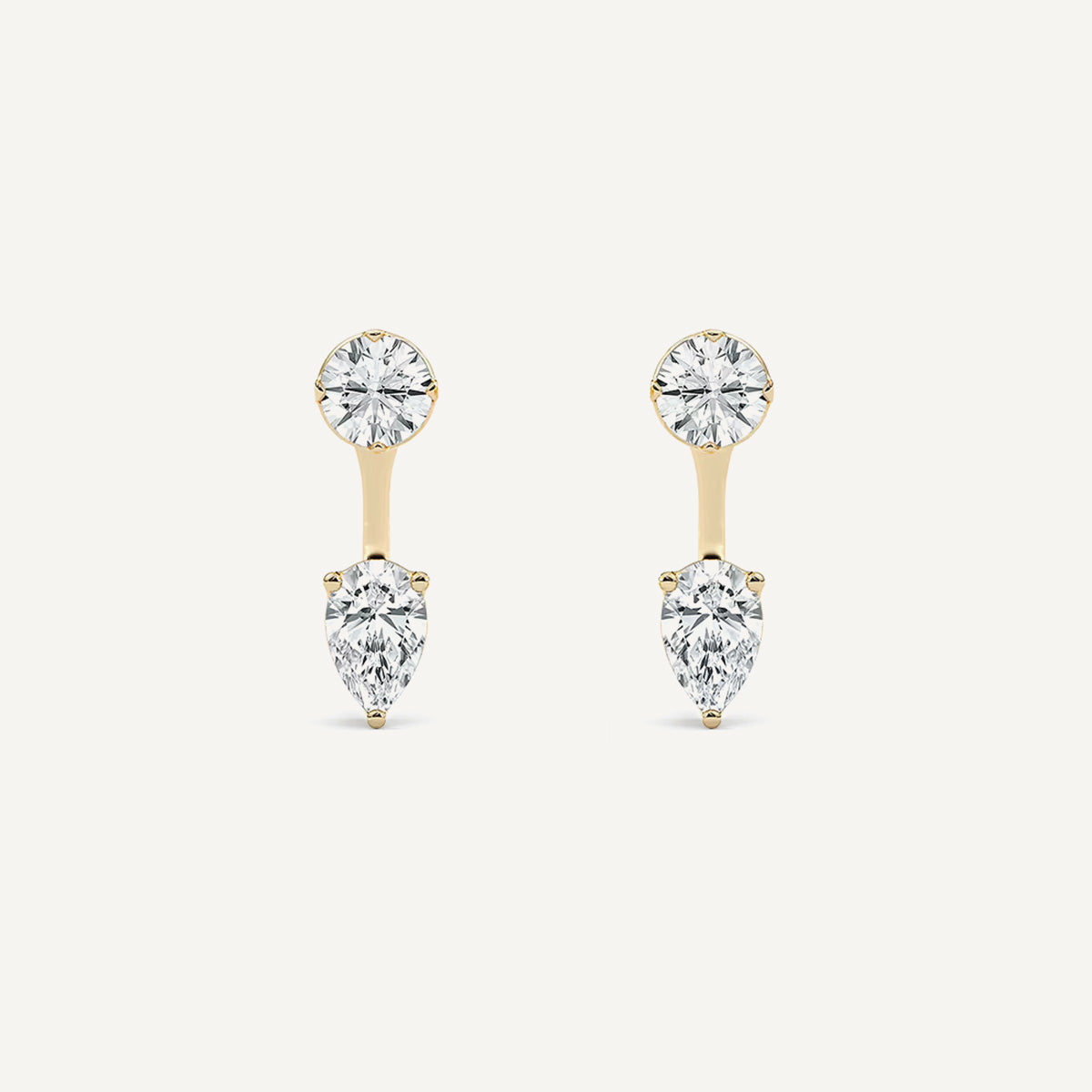 LUMEO Ana Round & Pear Toi et Moi Jacket Earrings front view in 18k Solid Yellow Gold 