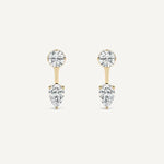 LUMEO Ana Round & Pear Toi et Moi Jacket Earrings front view in 18k Solid Yellow Gold 