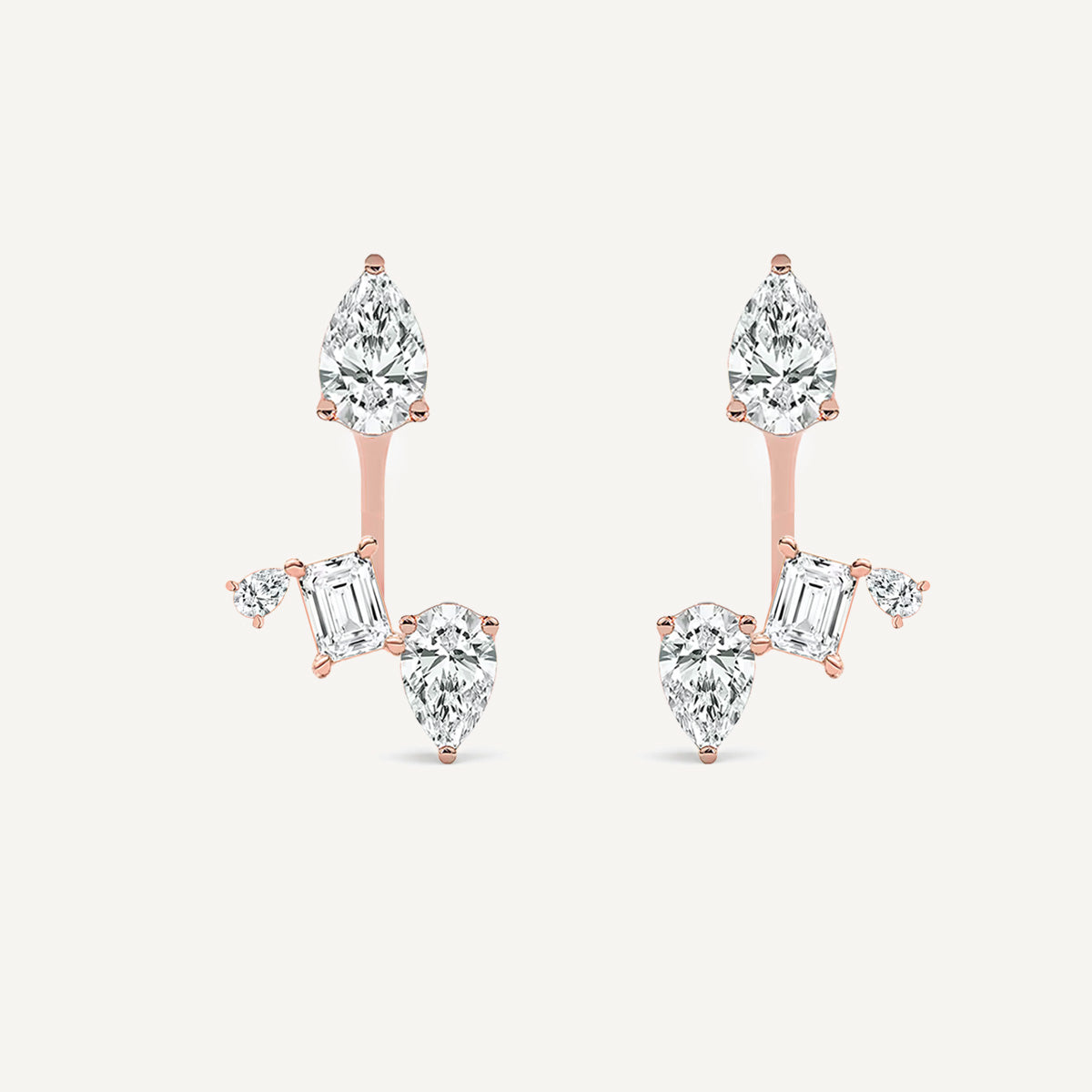 LUMEO Zoey Pear Trace Jacket Earrings front view in 18k Solid Rose Gold 