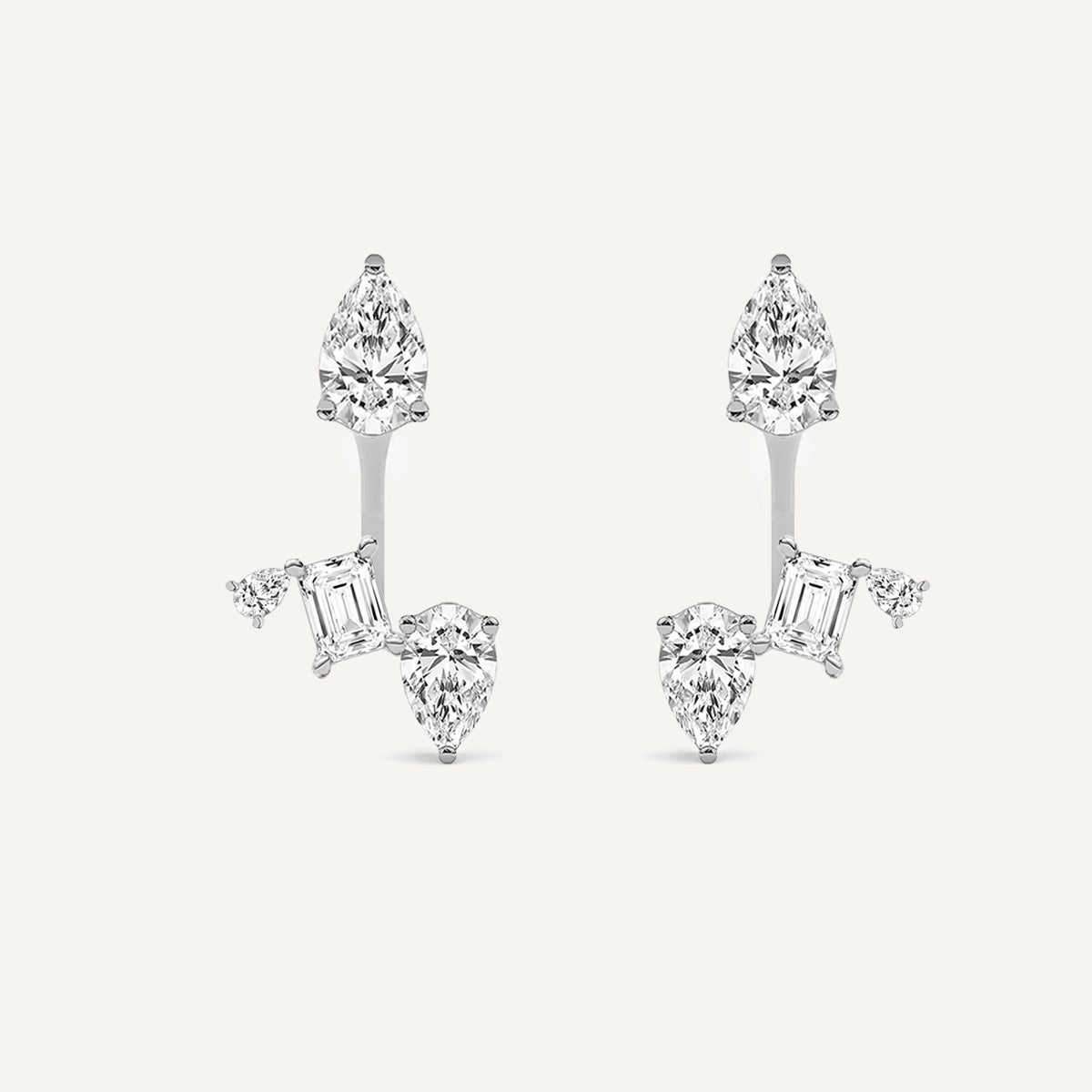 LUMEO Zoey Pear Trace Jacket Earrings front view in Platinum or 18k Solid Yellow Gold 