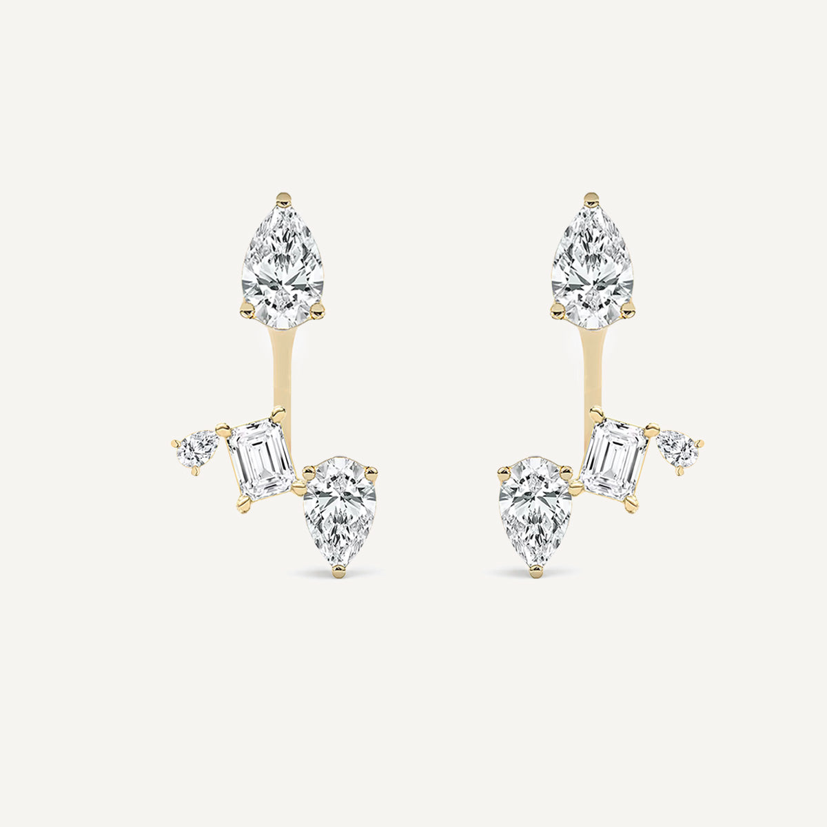 LUMEO Zoey Pear Trace Jacket Earrings front view in 18k Solid Yellow Gold 