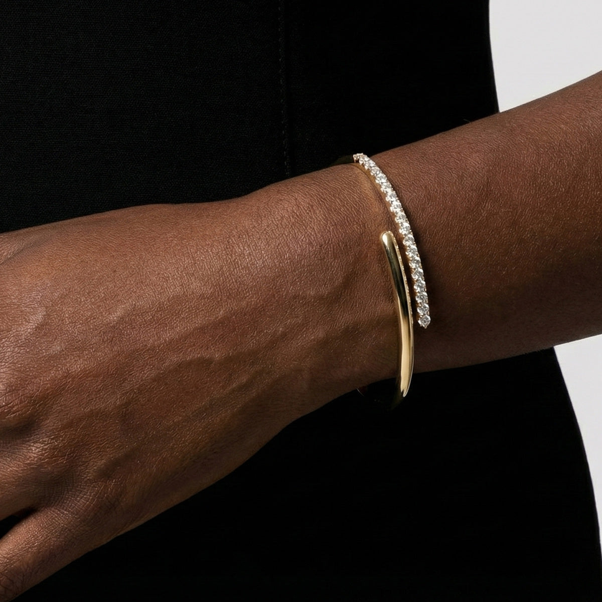 LUMEO Jaycee Half Pave Bracelet in 18k Solid Yellow Gold on model