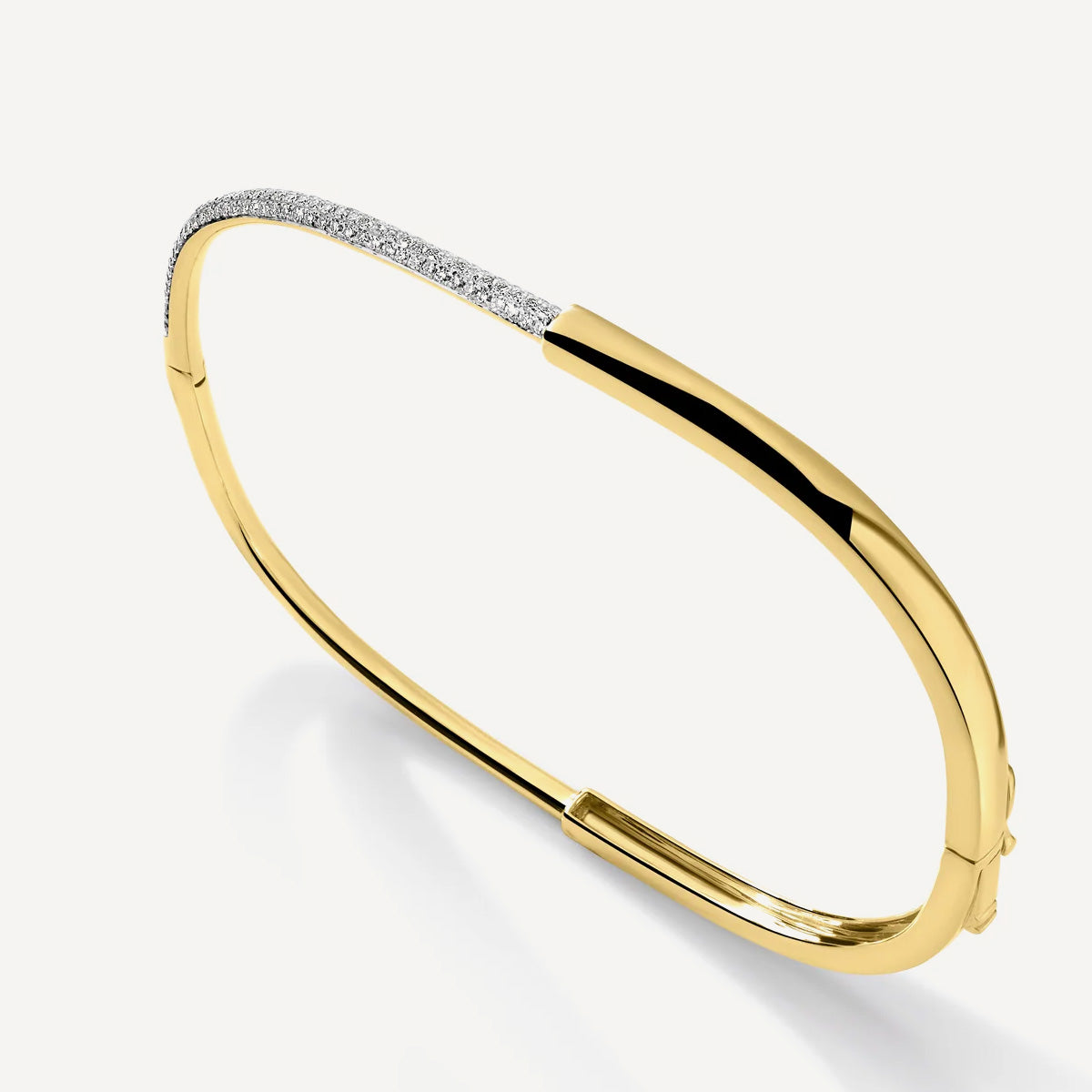 LUMEO Seraphina Pave Bangle in 18k Solid Yellow Gold Side View 