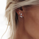 LUMEO Zoey Pear Trace Jacket Earrings on model in 18k Solid Yellow Gold