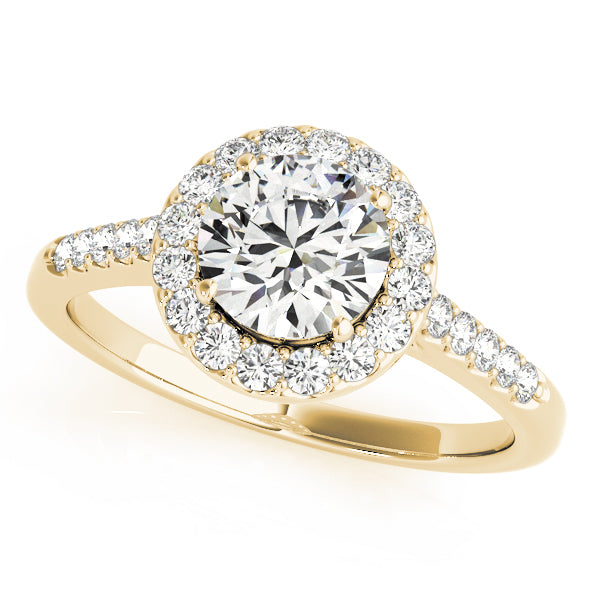 LUMEO Round Halo Diamond Engagement Ring Front View in 18k Solid Yellow Gold 