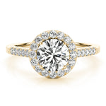 LUMEO Round Halo Diamond Engagement Ring Angle View in 18k Solid Yellow Gold 