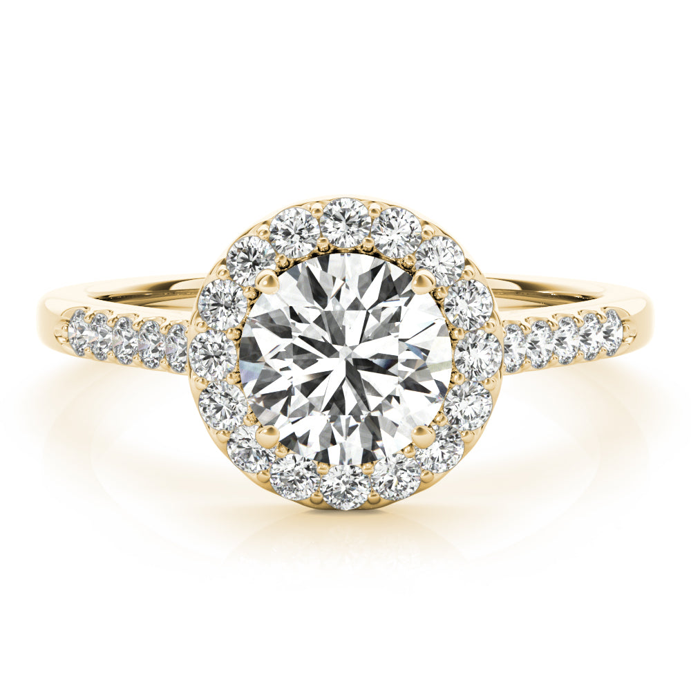 LUMEO Round Halo Diamond Engagement Ring Angle View in 18k Solid Yellow Gold 