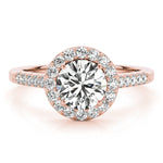 LUMEO Round Halo Diamond Engagement Ring Angle View in 18k Solid Rose Gold 