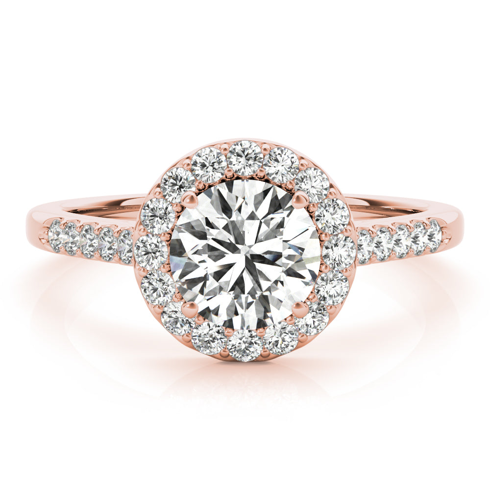 LUMEO Round Halo Diamond Engagement Ring Angle View in 18k Solid Rose Gold 