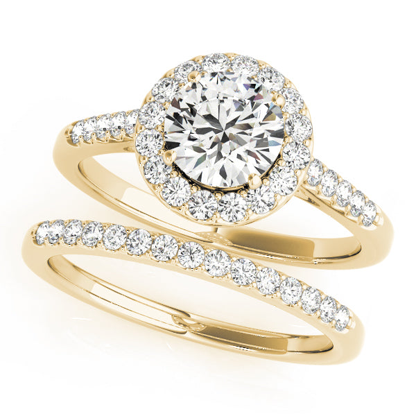 LUMEO Round Halo Diamond Engagement Ring Set in 18k Solid Yellow Gold 