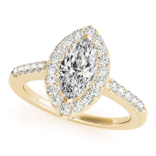 LUMEO Marquise Halo Diamond Engagement Ring Front View in 18k Solid Yellow Gold 