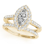 LUMEO Marquise Halo Diamond Engagement Ring Set in 18k Solid Yellow Gold 