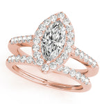 LUMEO Marquise Halo Diamond Engagement Ring Set in 18k Solid Rose Gold 