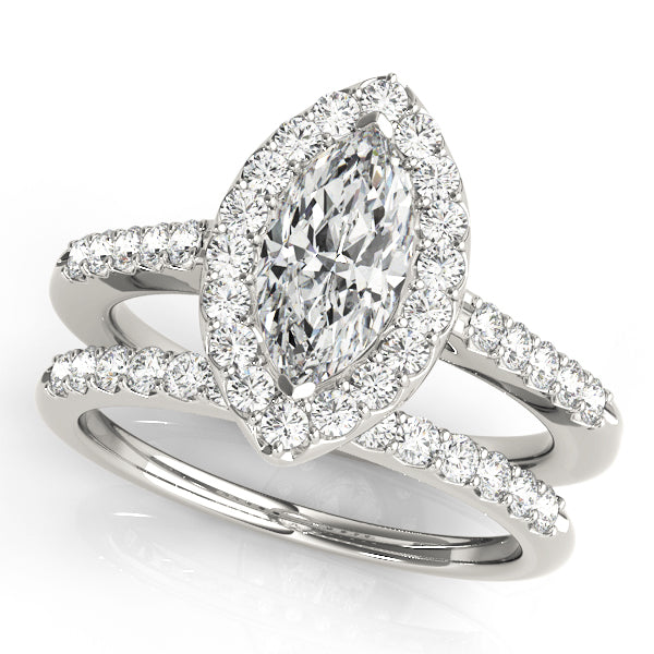 LUMEO Marquise Halo Diamond Engagement Ring Set in Platinum 