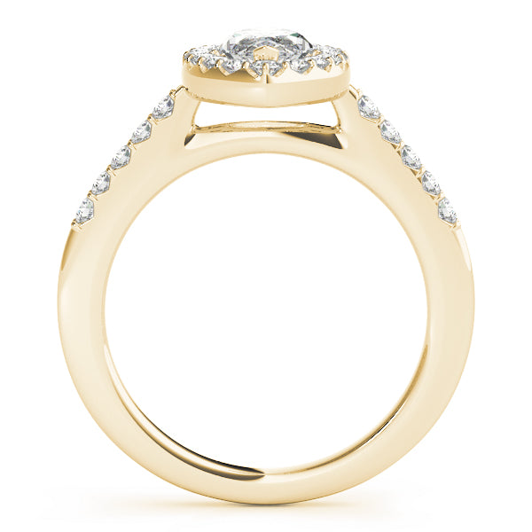 LUMEO Marquise Halo Diamond Engagement Ring Side View in 18k Solid Yellow Gold 
