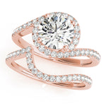 LUMEO Round Halo Diamond Engagement Ring Set in 18k Solid Rose Gold 